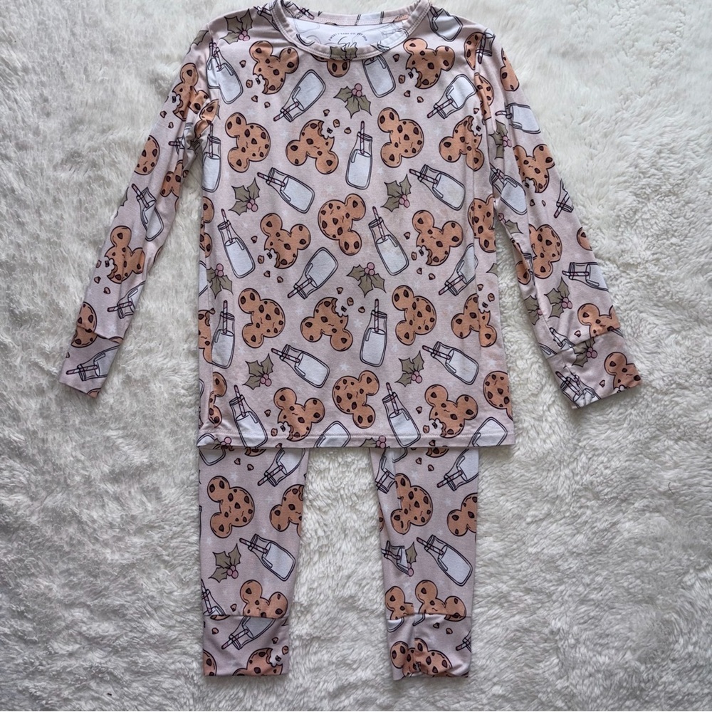 Two Piece Sweet P Baby Girl 5/6 Bamboo Mouse Milk Christmas Cookies Pajama Set